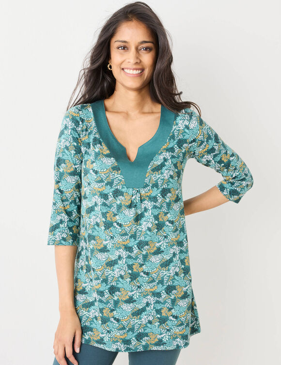 Tunique col V imprimée, manches 3/4 (vert / miel) Tunique col V imprimée, manches 3/4 (vert / miel)